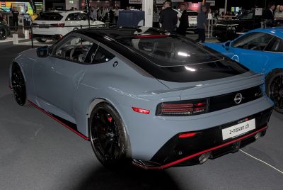 Sleek rear profile and modern taillights of a sporty coupe