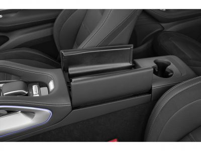 Car interior center console with armrest storage and cup holders