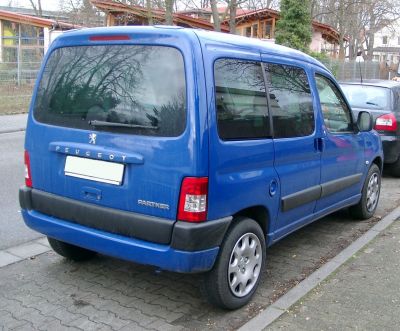 Rear view of compact van with vertical rear window and large tailgate