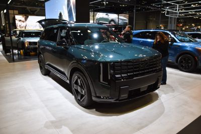 SUV with block grille and vertical LED headlights