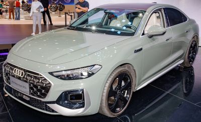 Front and side view of a sedan with honeycomb grille and LED headlights