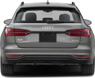 Rear view of a gray wagon with distinct taillights and roof rails
