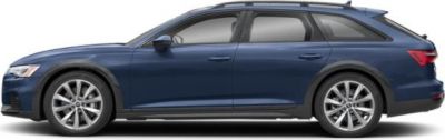 Blue rugged station wagon with roof rails and alloy wheels side view
