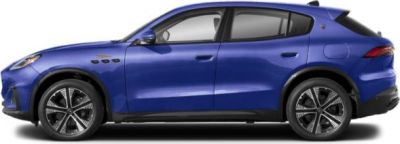Sleek side profile of a luxury SUV in blue with modern design elements.
