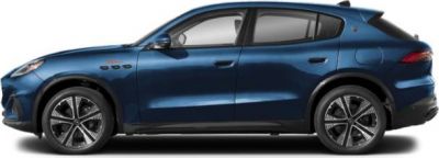 Side profile of blue SUV with sleek modern design and distinctive wheels