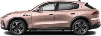 Side profile of a sleek aerodynamic SUV with distinctive trim.