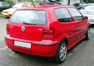Red 3-door hatchback rear view with TDI badge