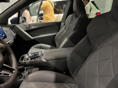 Quilted leather seats and center console of luxury electric SUV