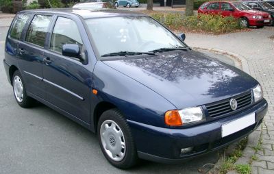 Compact wagon with front and side view in blue color