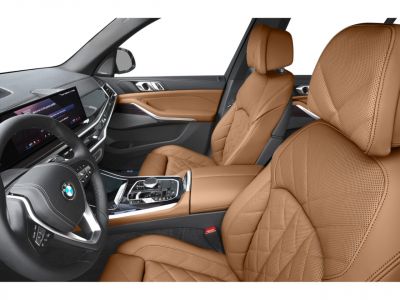 Luxury perforated leather seats and modern digital dashboard with center console controls