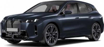 Front side view of a dark luxury SUV with distinctive grille and LED headlights