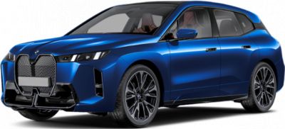 Futuristic electric SUV with large front grille and sharp LED headlights