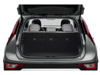 Spacious rear trunk with folded rear seats and open hatch