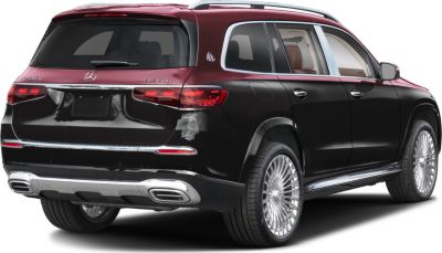 SUV rear view in two-tone black and burgundy with multi-spoke alloy wheels and chrome trim