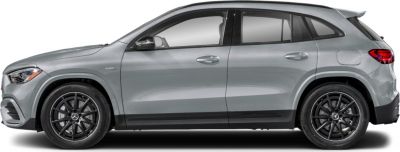 Side profile of a compact SUV with black alloy wheels.
