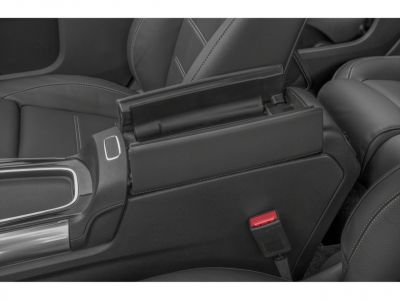 Center console armrest with storage compartment in black leather upholstery