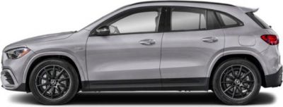 Side profile of a compact luxury SUV with sporty black alloy wheels