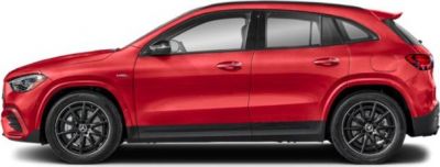 Side profile of a compact SUV with black alloy wheels.