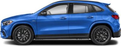 Side profile of a blue compact SUV with black wheels