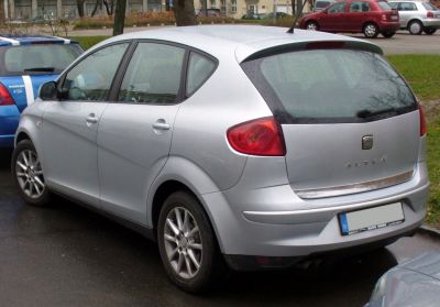 Silver hatchback rear with taillights and rear spoiler