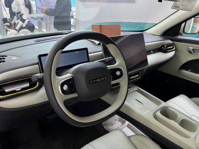 Modern dashboard and steering wheel with digital displays