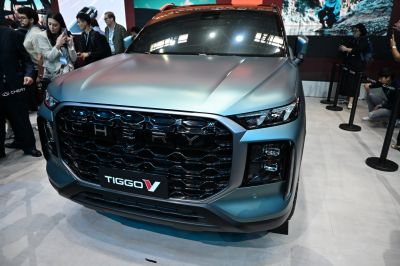 SUV front grille and LED headlights close-up