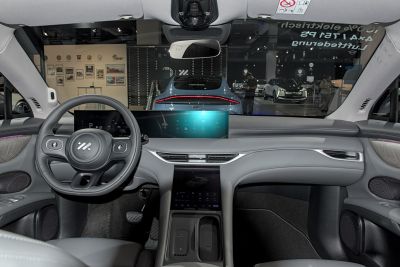 Modern dashboard and dual touchscreen interior design