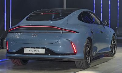 Rear view with full-width LED tail light and aerodynamic design
