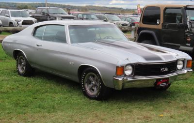 Classic 1972 muscle car with SS badge and dual hood stripes