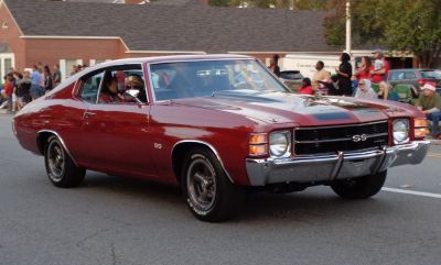 Classic muscle car front with SS badge and bold styling