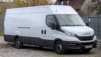 White large panel van with modern front grille and black trim