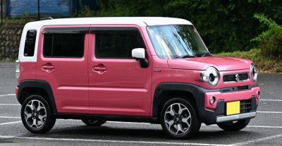 Boxy SUV with round headlights and two-tone roof