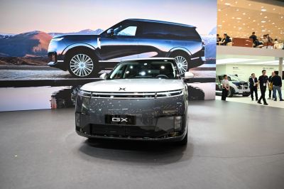 Futuristic electric SUV front and side profile with sleek design