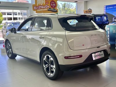 Rear view of electric SUV with alloy wheels and streamlined design