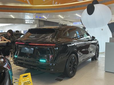 Rear view of SUV with full width LED tail light and glossy black finish