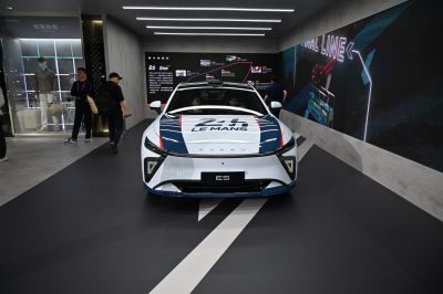 Front view of a car with 24h Le Mans decal and LED headlamps
