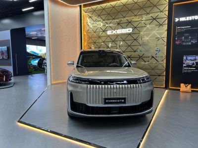 Front view with vertical grille and sleek LED headlights