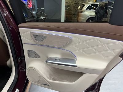 Luxury interior door panel with diamond stitching and built-in speakers