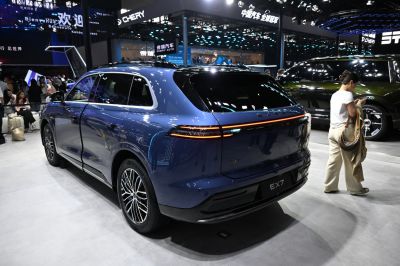 Rear view of SUV with continuous LED light strip and sleek design