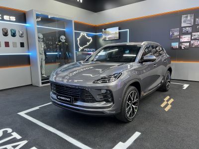 Front view of SUV with LED headlights and alloy wheels