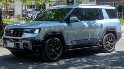 Rugged SUV with sharp LED headlights and black alloy wheels