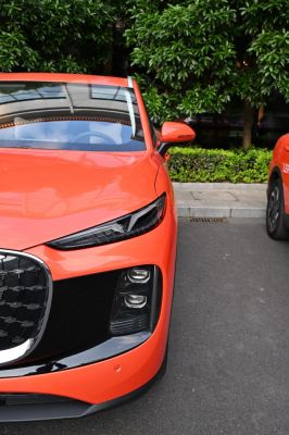 Sleek front headlights and distinctive grille design.