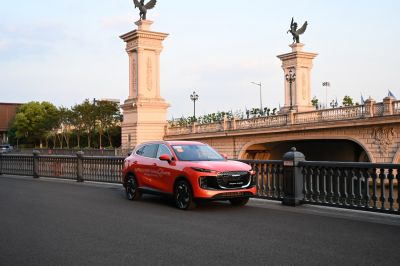 SUV with large front grille and sleek LED headlights