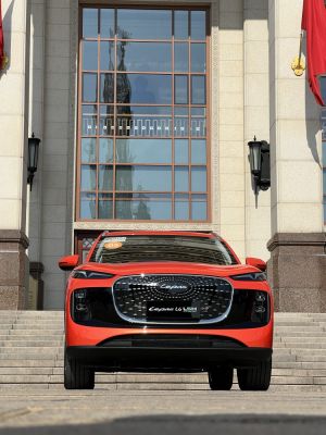 Front grille and sleek headlight design of a modern car.