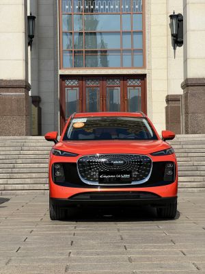 Front view with large grille and LED headlights