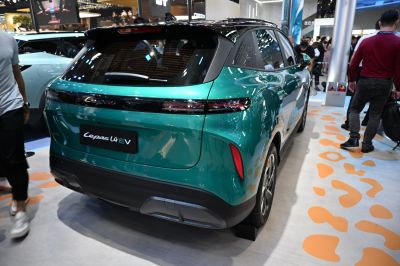 Rear view showing LED tail lights and rear hatch design