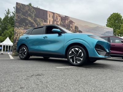 Sleek modern electric SUV with aerodynamic wheels