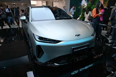 Sleek front with sharp LED headlights and aerodynamic hood design