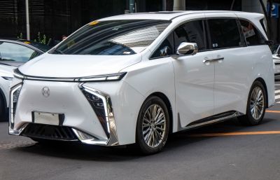 Electric MPV with angular LED lights and aerodynamic design
