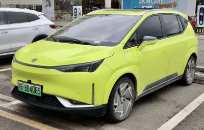 Front side view with LED headlights and aerodynamic design
